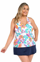 24th & Ocean: Plus Size Francesca Tropical Crossback Tankini Top