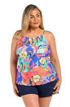 24th & Ocean Plus Size Prima Paisley High Neck Cutout Tankini Top