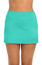 24th & Ocean: Solid High Waist Swim Skort - AQUA