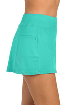 24th & Ocean: Solid High Waist Swim Skort - AQUA