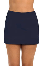 24th & Ocean: Solid High Waist Swim Skort - MIDNIGHT 