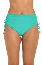 24th & Ocean: Solid Mid Rise Adjustable Side Tie Bikini Bottom - AQUA