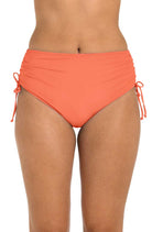 24th & Ocean: Solid Mid Rise Adjustable Side Tie Bikini Bottom - CORAL