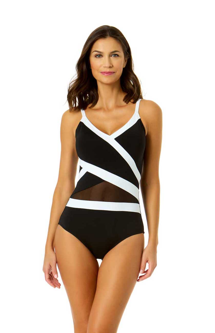 Anne Cole One Piece Meshing Around V Neck Mio Swimsuit