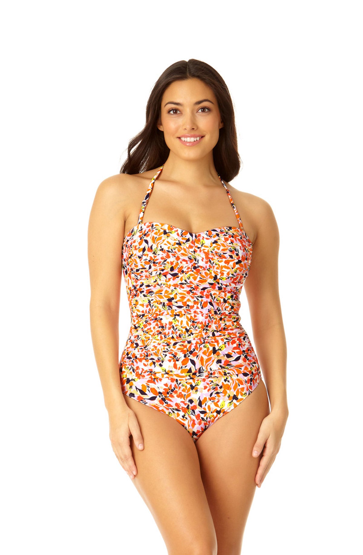 Anne cole twist front store shirred one piece swimsuit