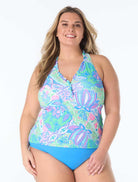 Beach House: Plus Size Estate Mosaic Pique Ruffle Trim Tankini Top