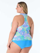 Beach House: Plus Size Estate Mosaic Pique Ruffle Trim Tankini Top