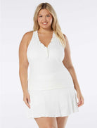 Beach House: Plus Size Pique Solid Ruffle Trim Tankini Top