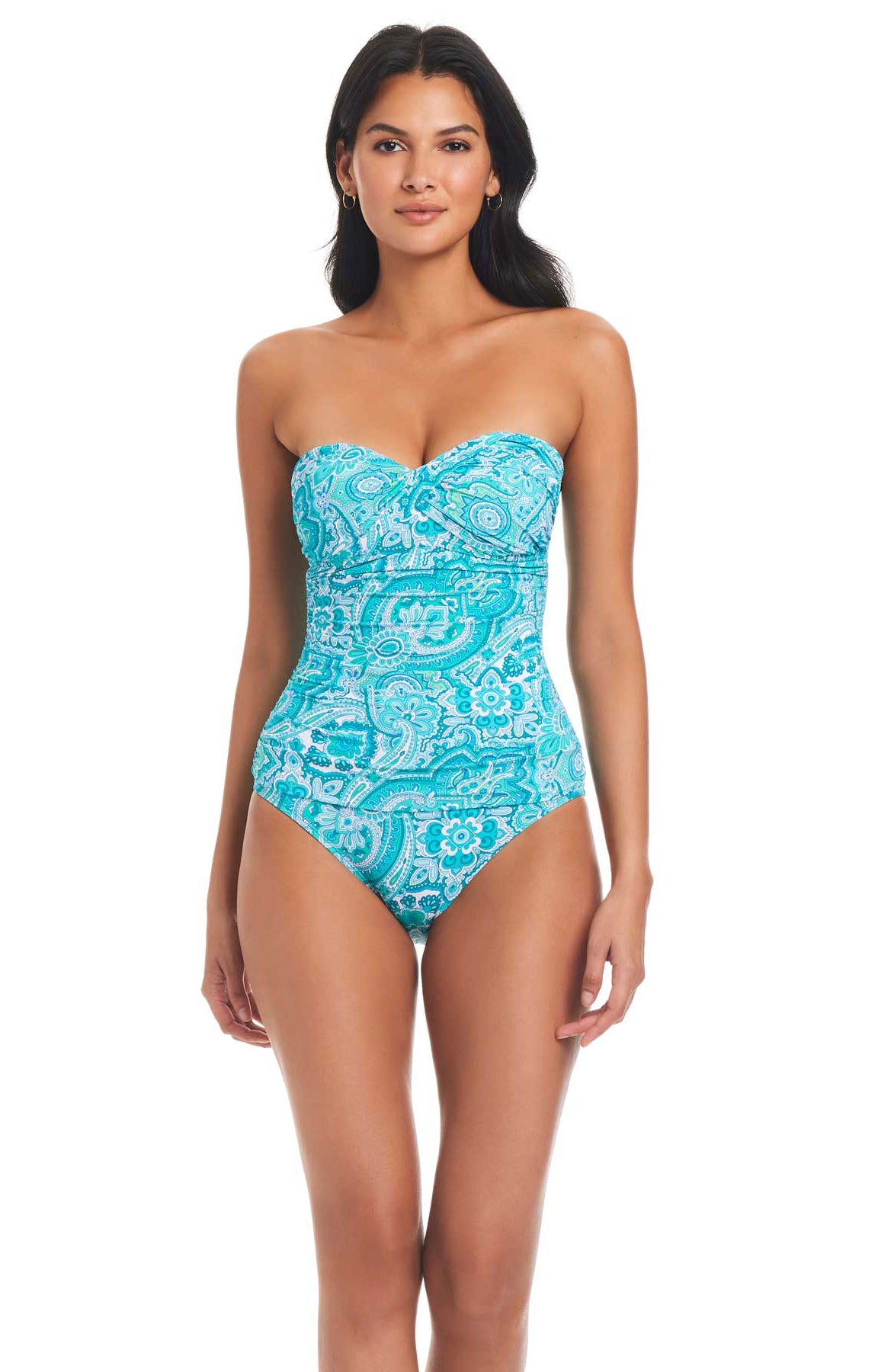 Plus Multi Tropical Sunset Strappy Plunge Swimsuit
