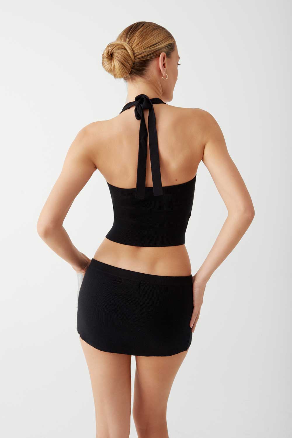 Frankies Bikinis: Mariella Knit Halter Top - BLACK
