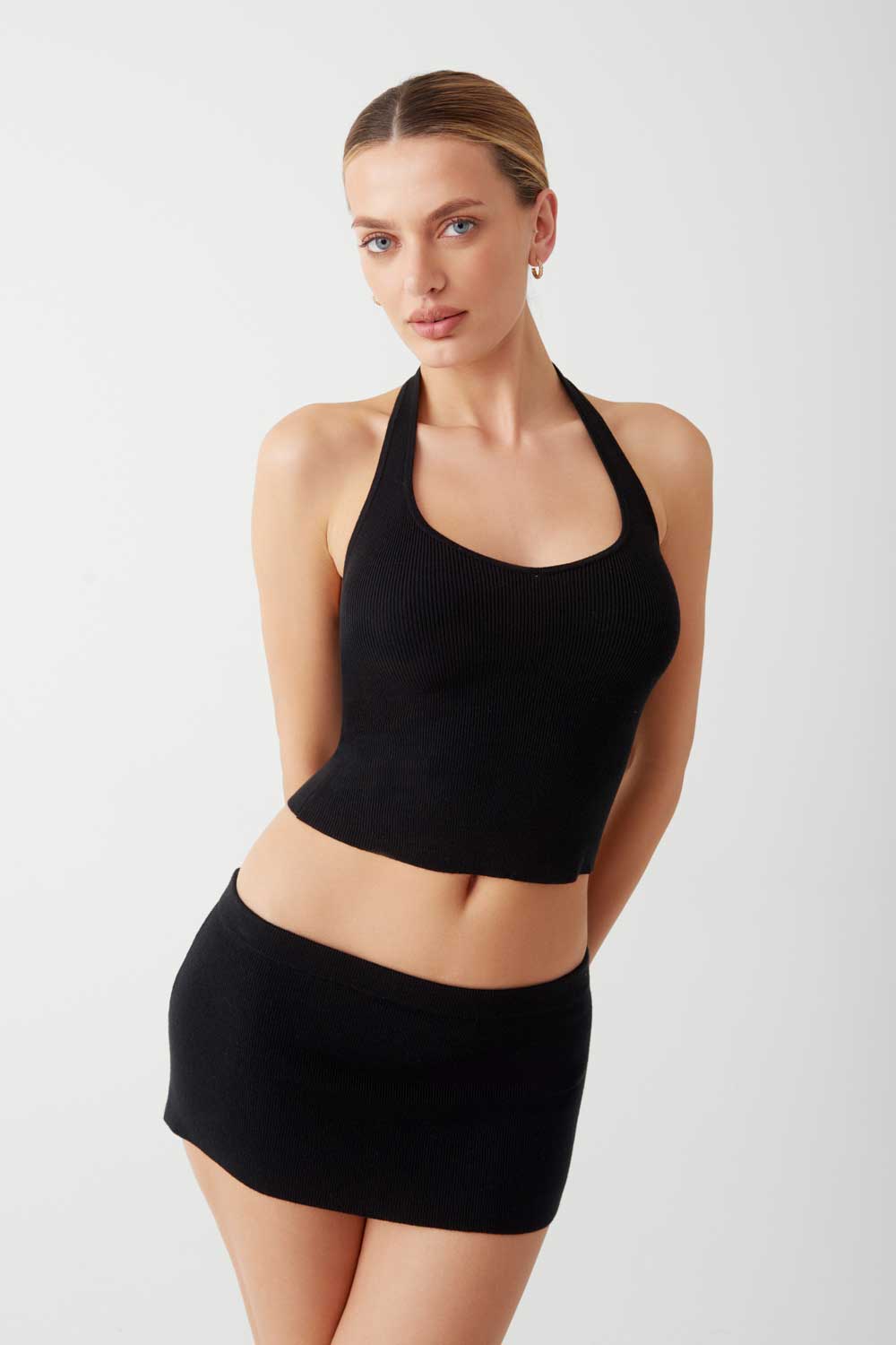Frankies Bikinis: Mariella Knit Mini Skort - BLACK