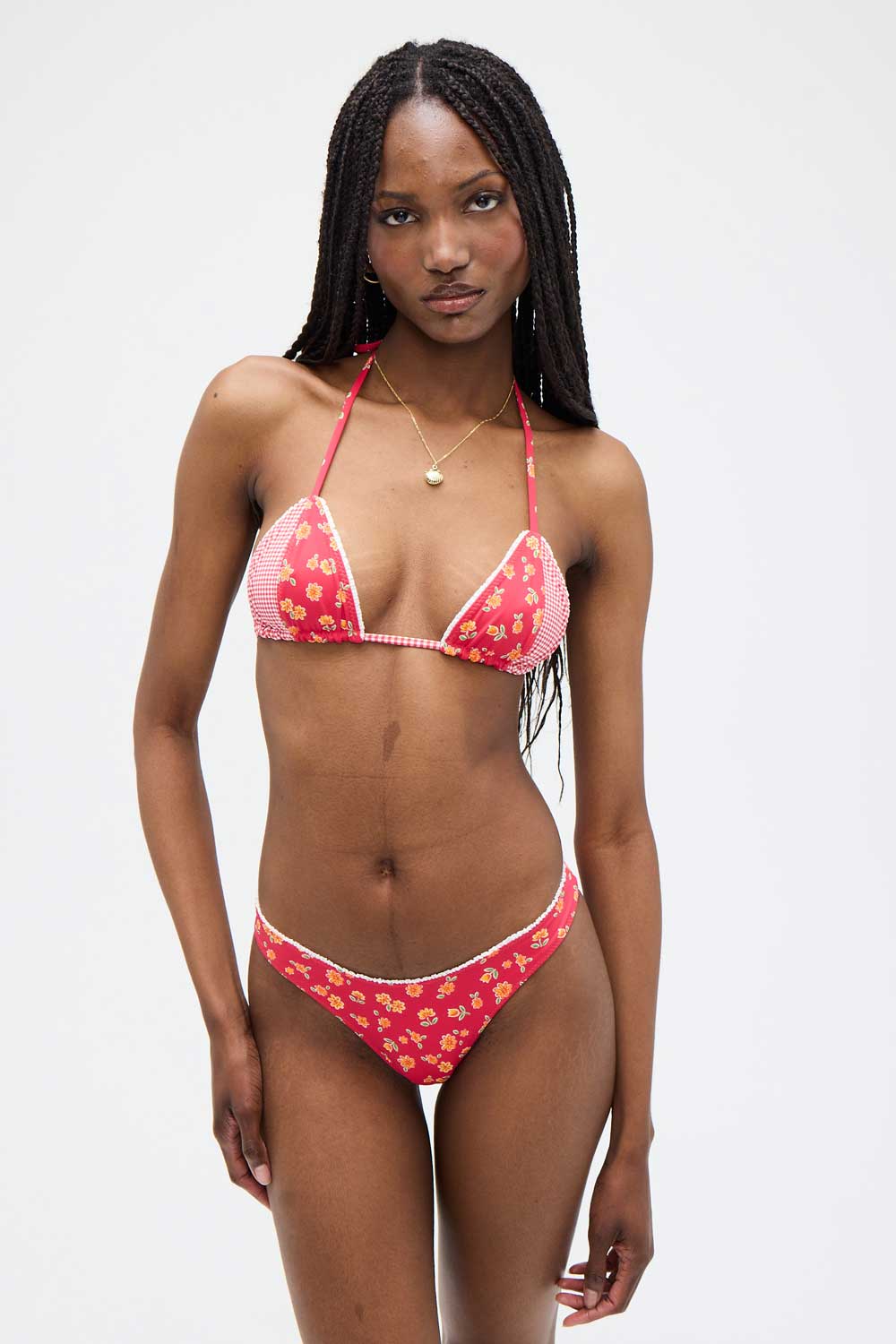 Frankies Bikinis: Summer Flower Coastal Mirco Triangle Bikini Top