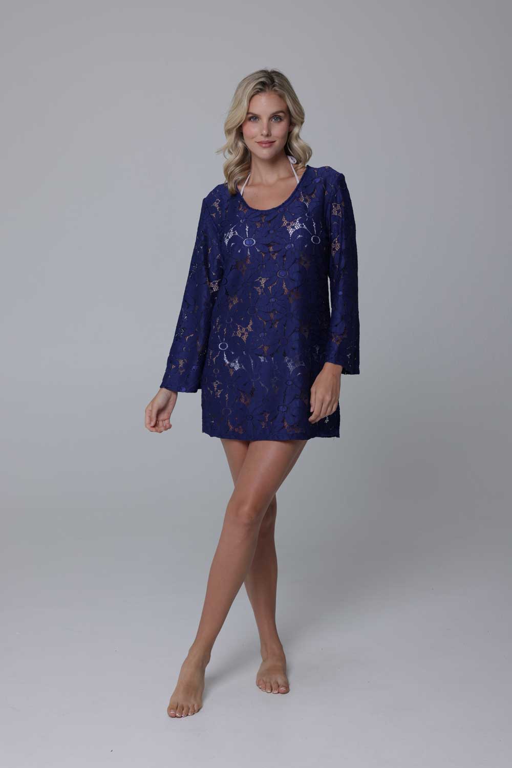 J.Valdi: Floral Crochet Bell Sleeve Scoop Neck Tunic