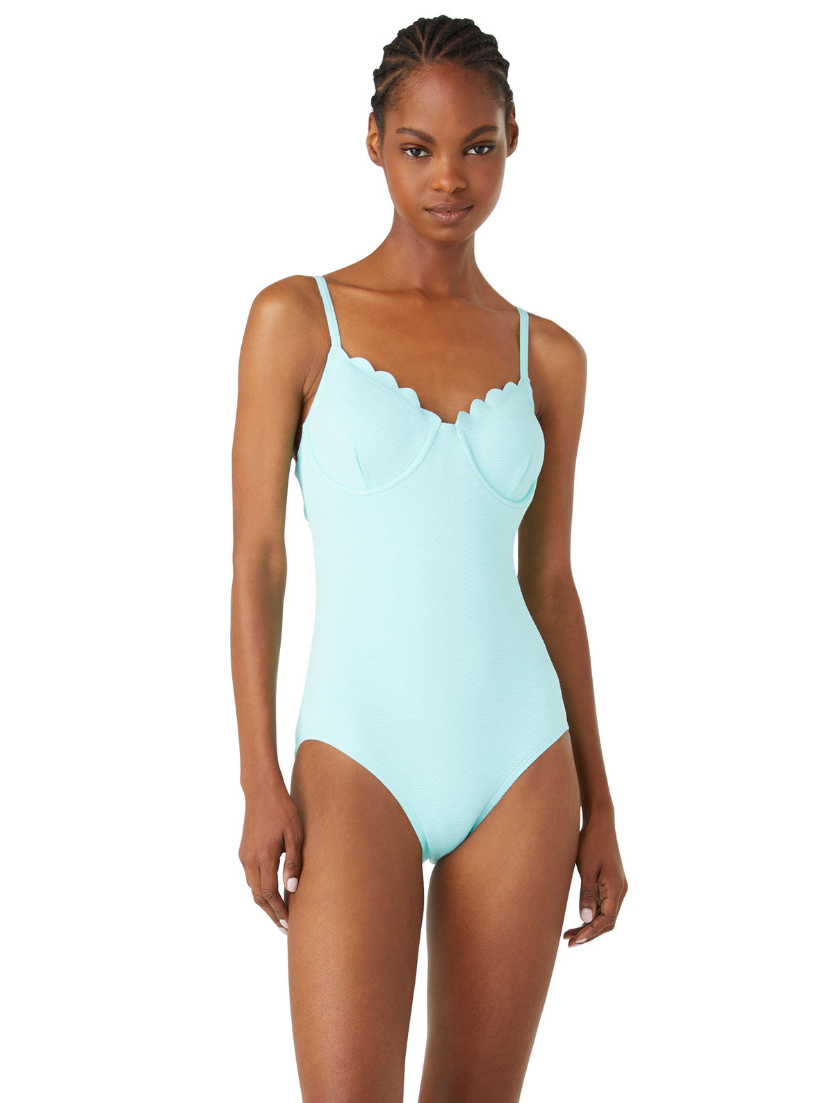 Kate Spade One Piece Pique Scallops Underwire Swimsuit Low Tide M