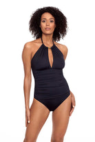 Lauren: One Piece Beach Club Solids High Neck - BLACK