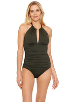 Lauren: One Piece Beach Club Solids High Neck - OLIVE