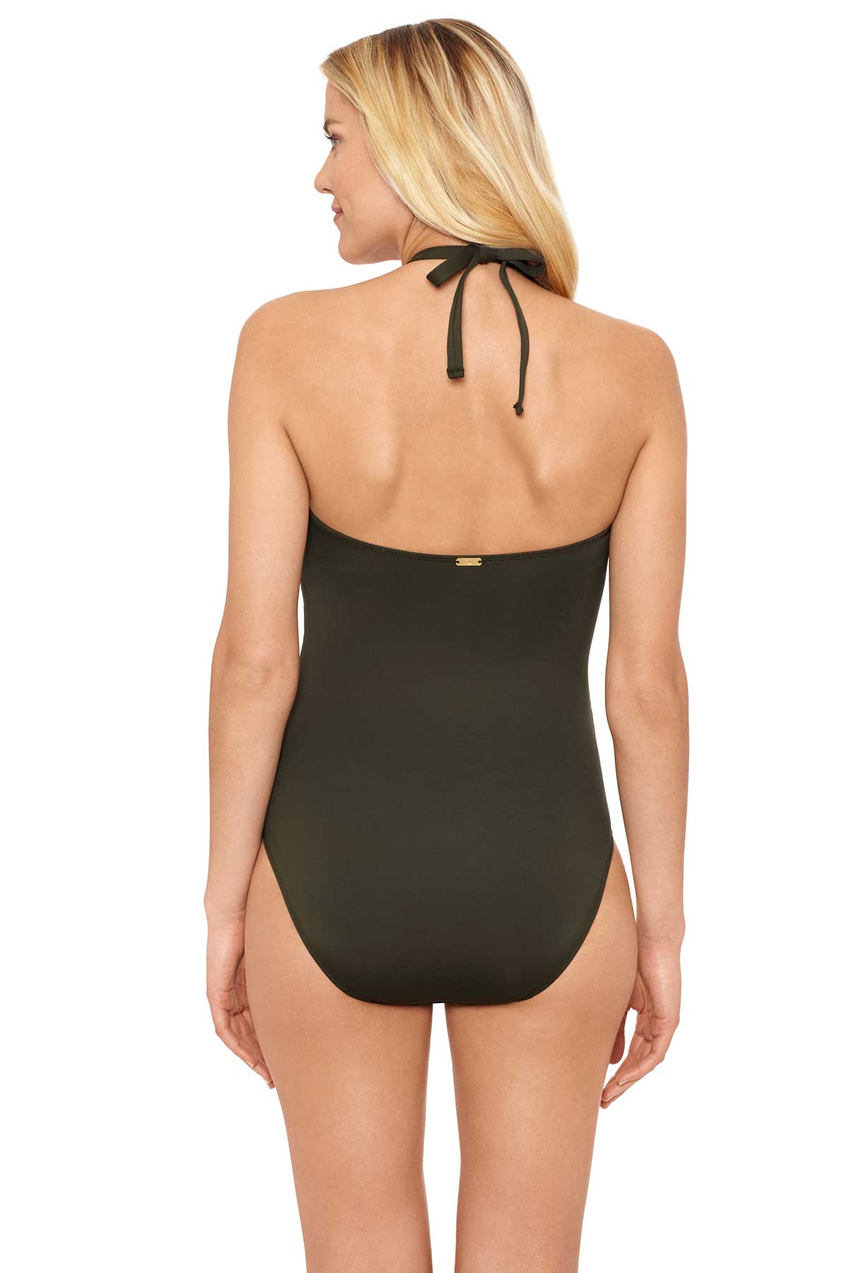 Lauren: One Piece Beach Club Solids High Neck - OLIVE