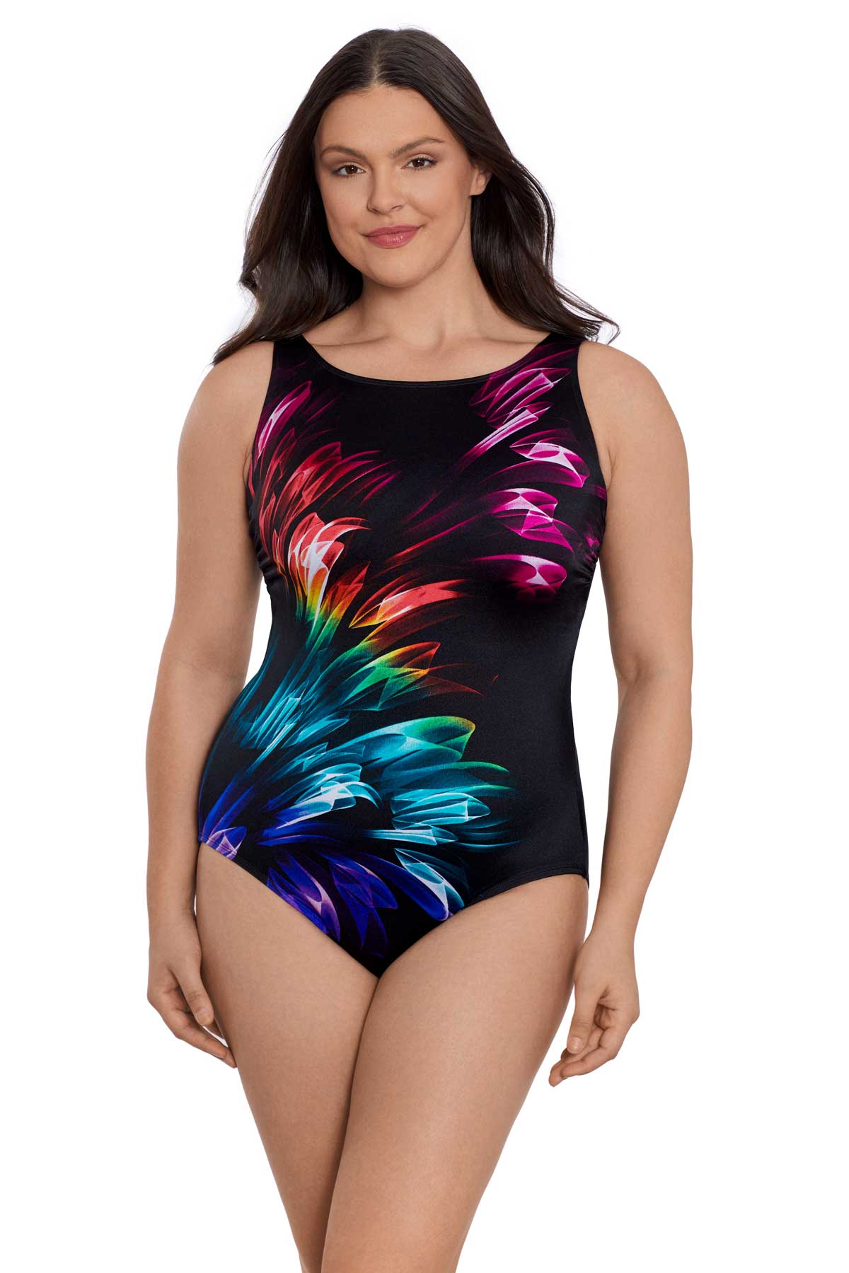 High neck store long torso swimsuit