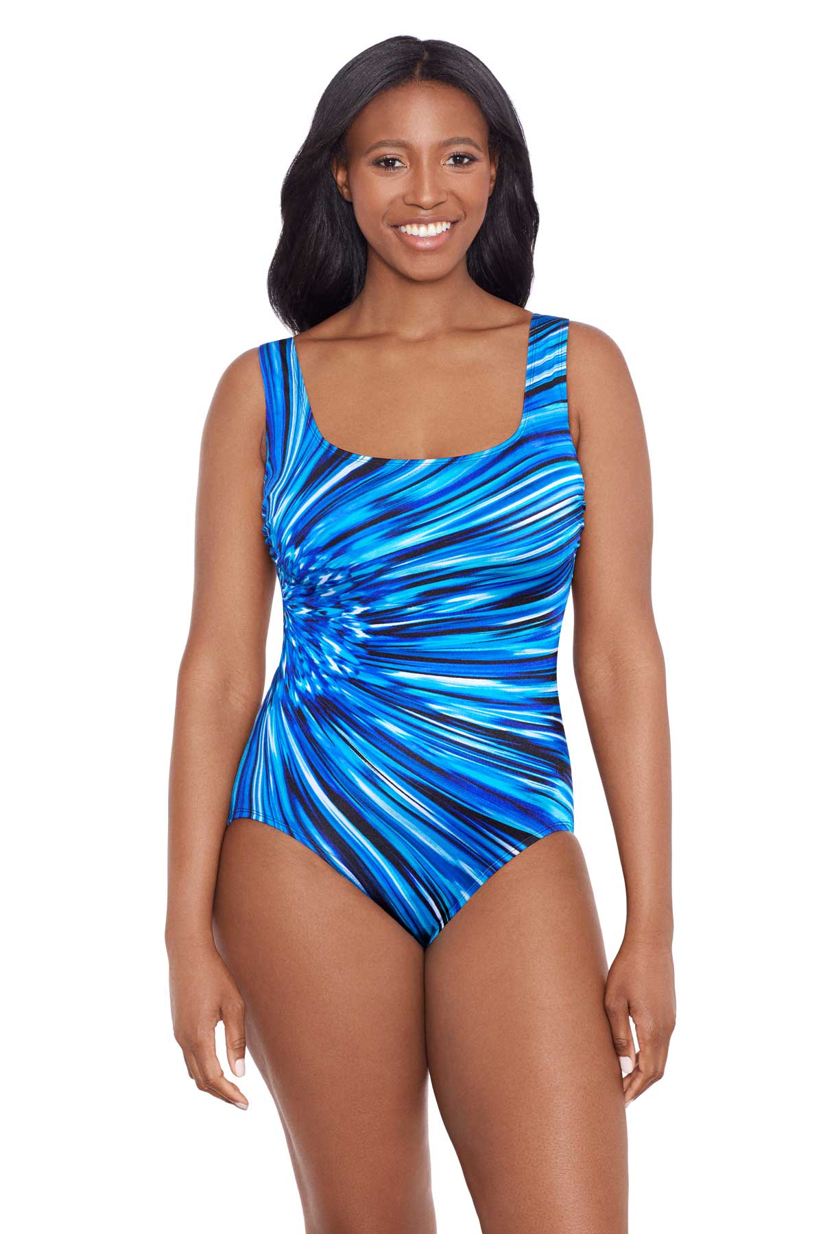 Longitude One Piece Sparks Fly Panel Scoopneck Long Torso Tank Swimsuit