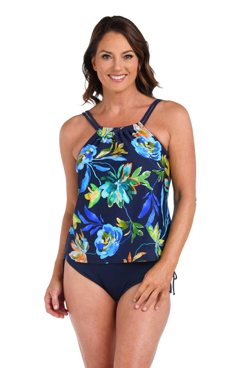 Maxine: Indigo Vineyard High Neck Tankini Top