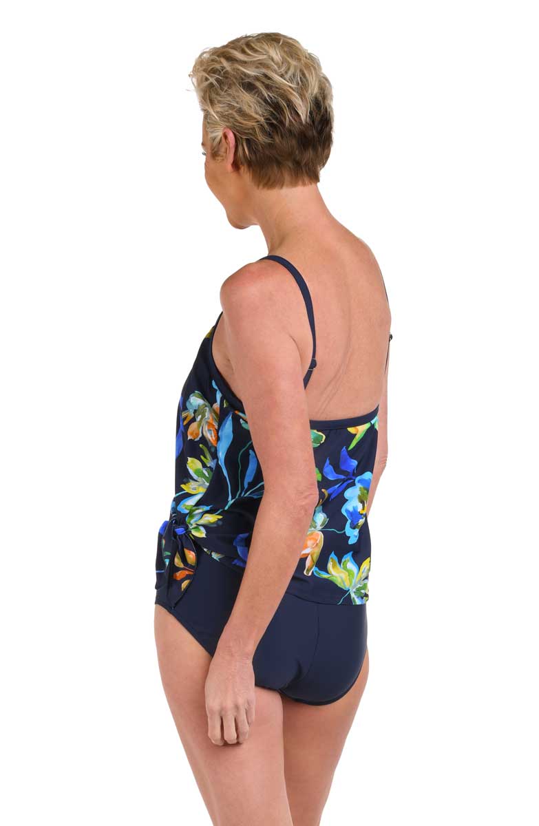 Maxine: One Piece Indigo Vineyard Scoop Neck Faux Tankini Swimsuit