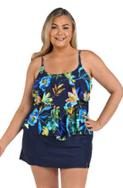 Maxine: Plus Size Indigo Vineyard Tiered Tankini Top