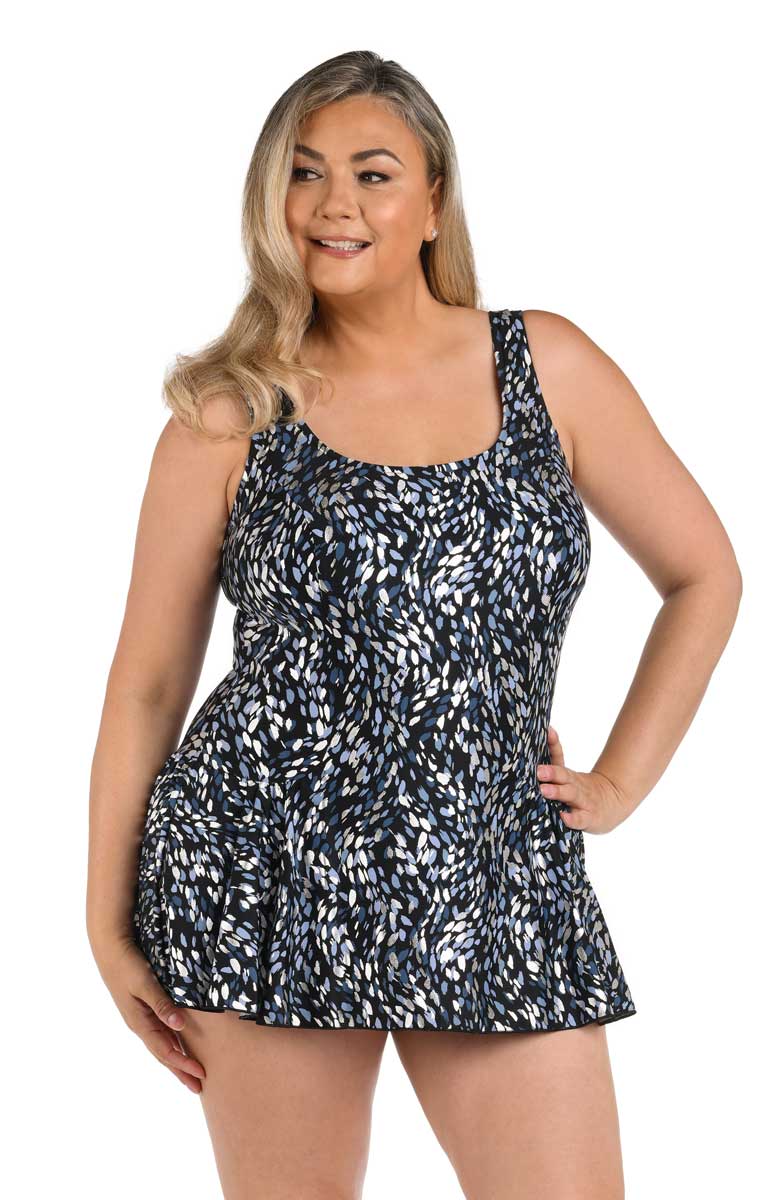 Maxine: Plus Size One Piece Brushstroke Shimmer Prince Seam Swimdress