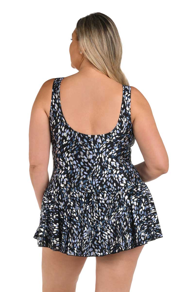 Maxine: Plus Size One Piece Brushstroke Shimmer Prince Seam Swimdress