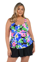 Maxine: Plus Size One Piece Sum Splash Adjustable Tank Swimdress