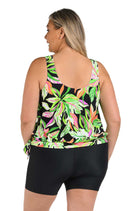 Maxine: Plus Size Rainforest Banded Scoop Blouson Tankini Top