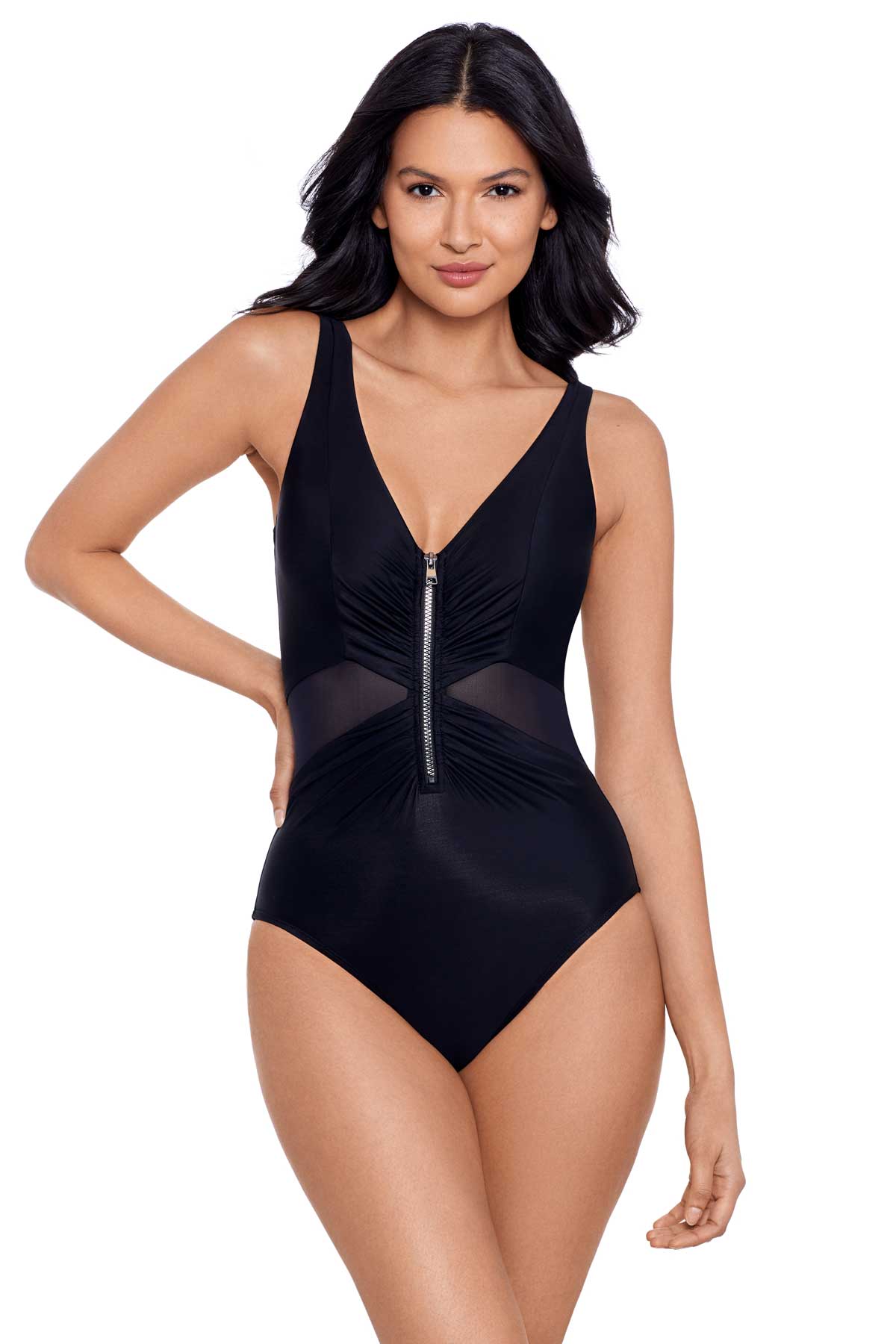 Shop Gottex Swimwear Zip-Front One-Piece Swimsuit