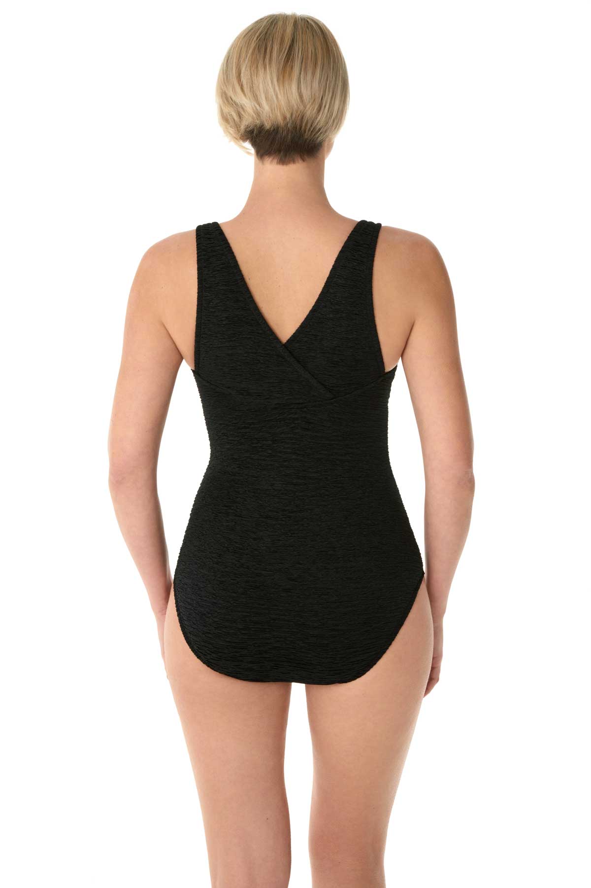 Penbrooke krinkle swimsuit X-back black Chlorine Proof size 14 or 16